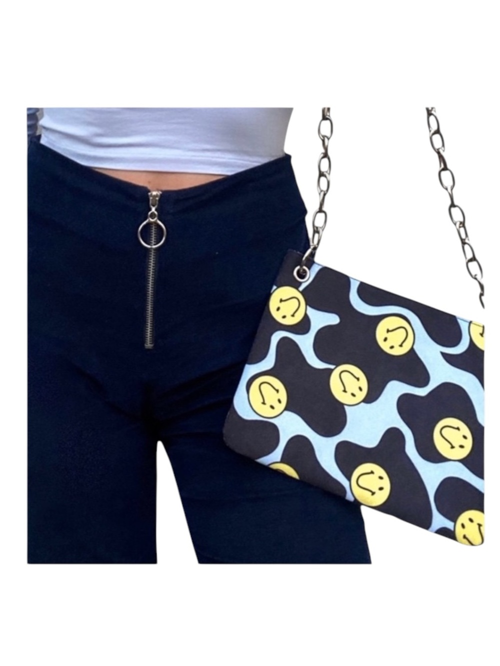 VHTF: new Valfre ☻︎ Serotonin Smiley Face Chain Strap Bag︎ ☻︎ Black Vegan Suede - Picture 4 of 16